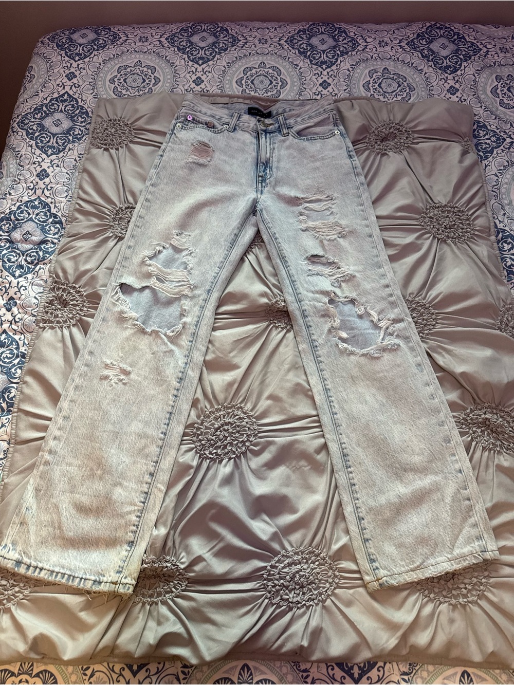 Aeropostale Light Blue Distressed Straight-Leg Jeans